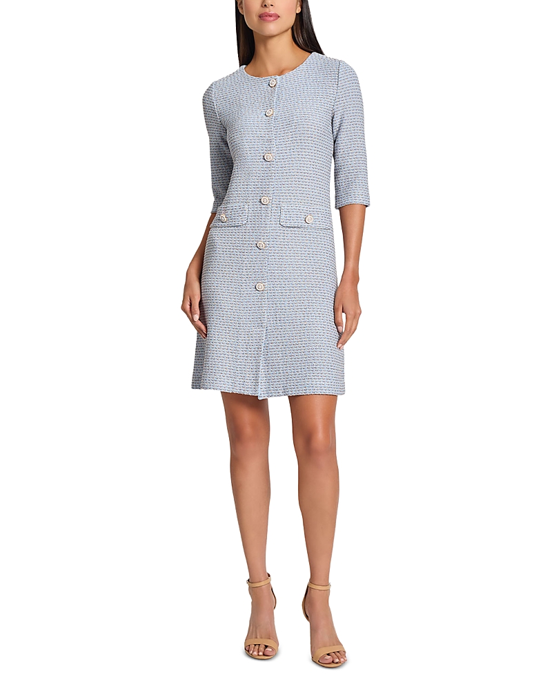 Misook Tri-color Tweed Dress In Artic/multi