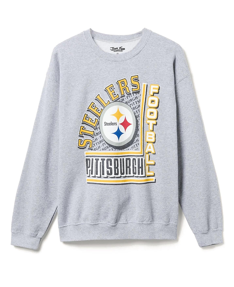 Junk Food Clothing Unisex Nfl Pittsburgh Steelers Backfield Crew Fleece Sweatshirt In Heather Grey