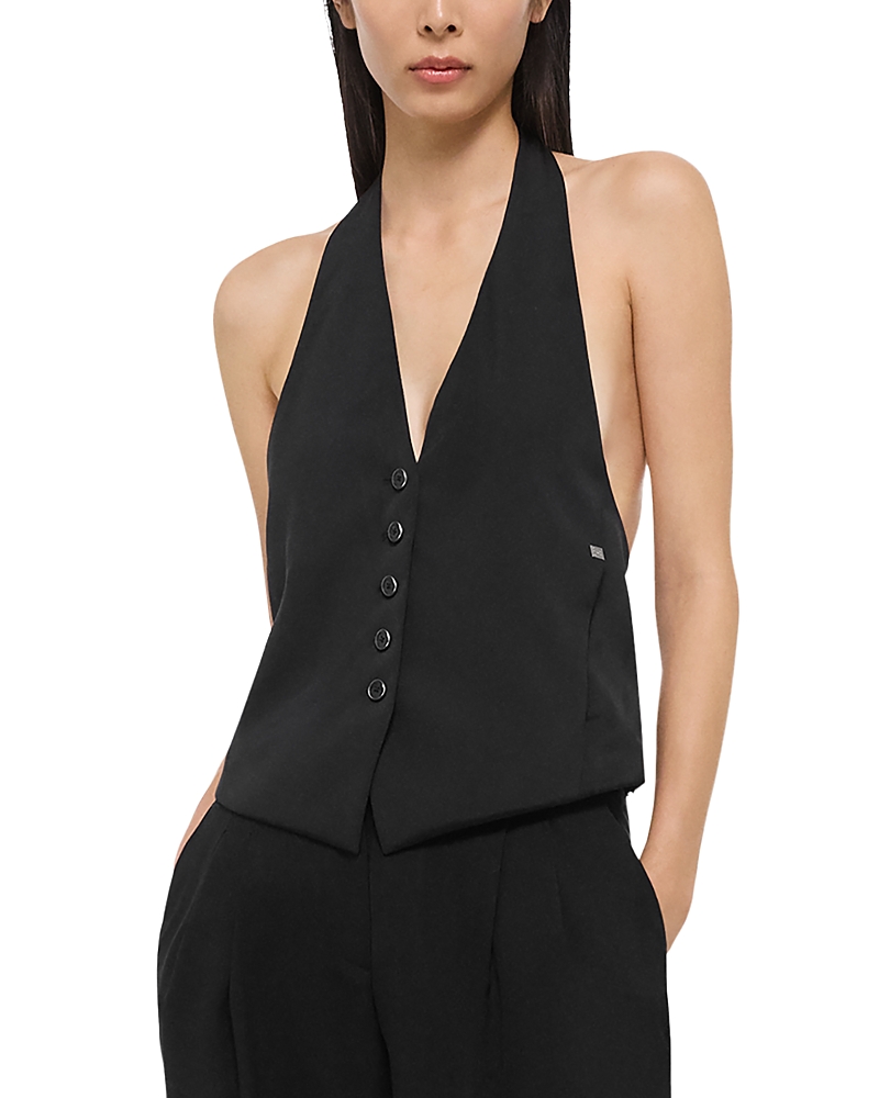 Helmut Lang Halter Vest Fluid Twill Top In Black