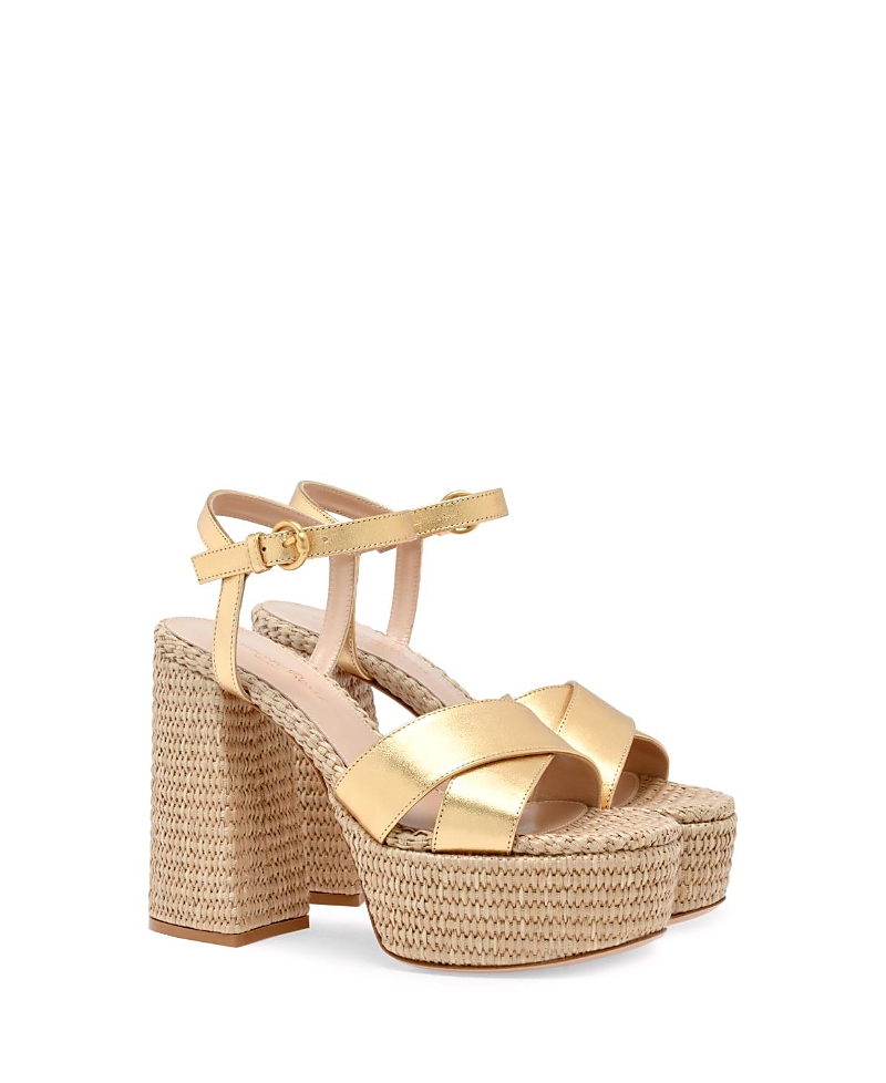 Gianvito Rossi Suede Wedge Mules In Gold Leather
