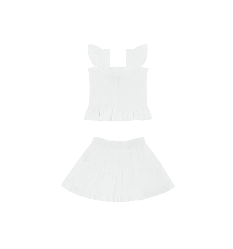 Hill House Home Girls' The Tiny Paz Nap Set - Baby In White Linear Swiss Dot