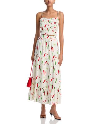 AQUA - Chili Pepper Ruched Tank Top & Midi Skirt - Exclusive