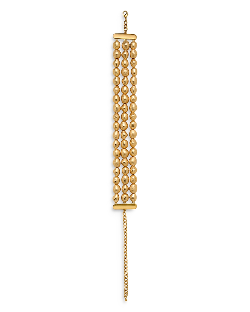 Cult Gaia Nora Gold Foil Wood Bead Triple Row Choker Necklace in Gold Tone, 10.4-15.9