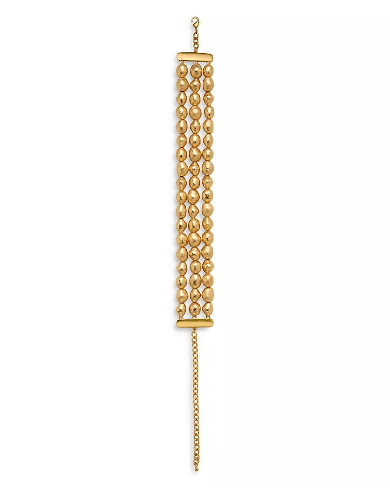 Cult Gaia Nora Gold Foil Wood Bead Triple Row Choker Necklace in Gold Tone, 10.4-15.9