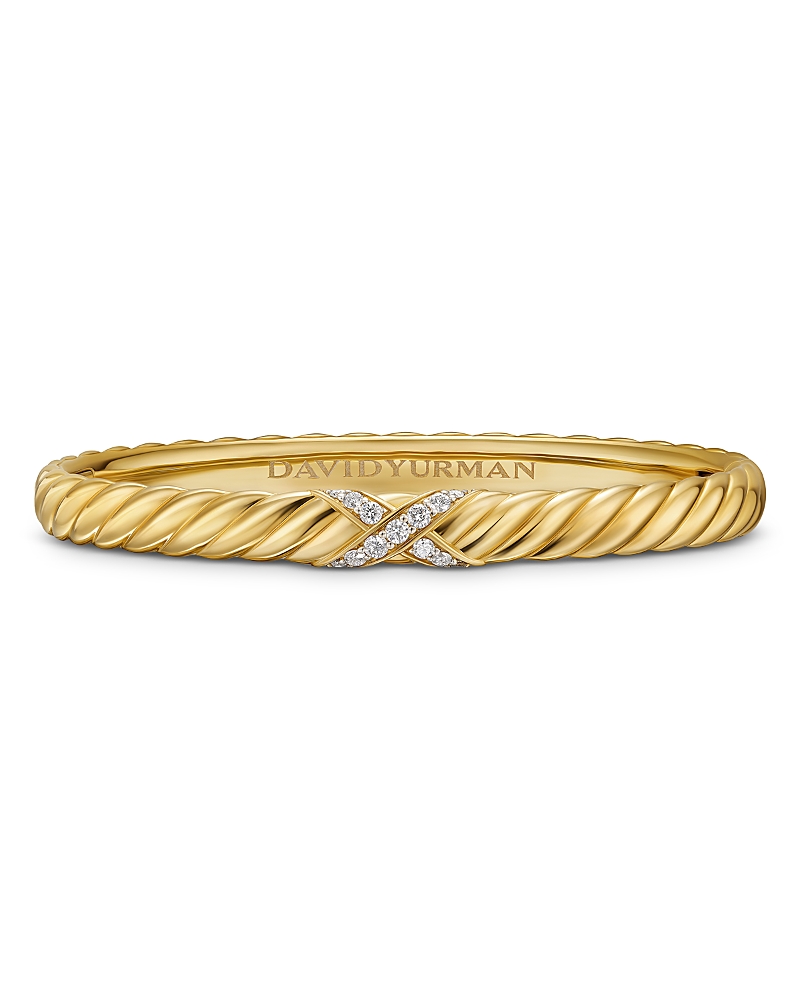 Sculpted Cable X Center Station Cuff Bracelet in 18K Yellow Gold with Diamonds, 6mm