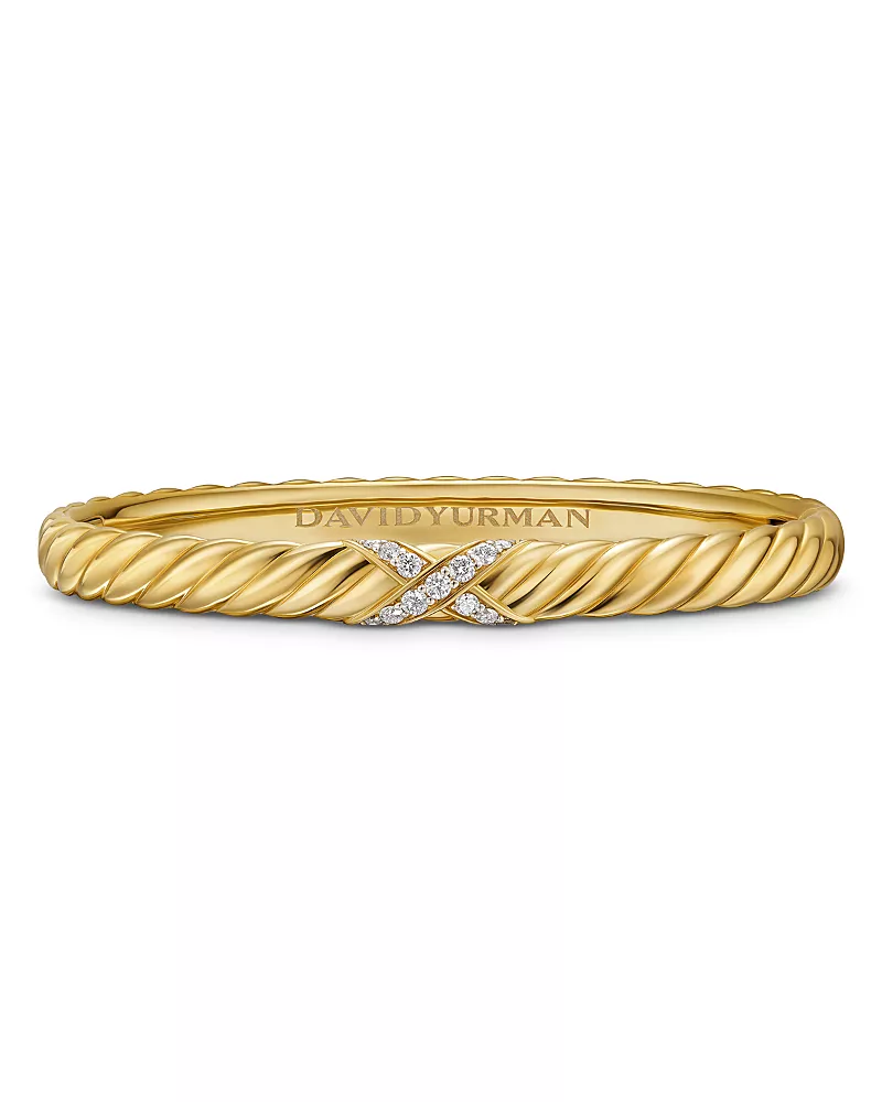 Sculpted Cable X Center Station Cuff Bracelet in 18K Yellow Gold with Diamonds, 6mm