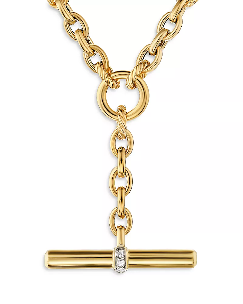David Yurman Mercer Petite Toggle Chain Necklace in 18K Yellow Gold with Diamonds, 4.5mm