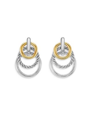 David Yurman - DY Mercer Triple Ring Drop Earrings in Sterling Silver with 18K Yellow Gold, 35.6mm