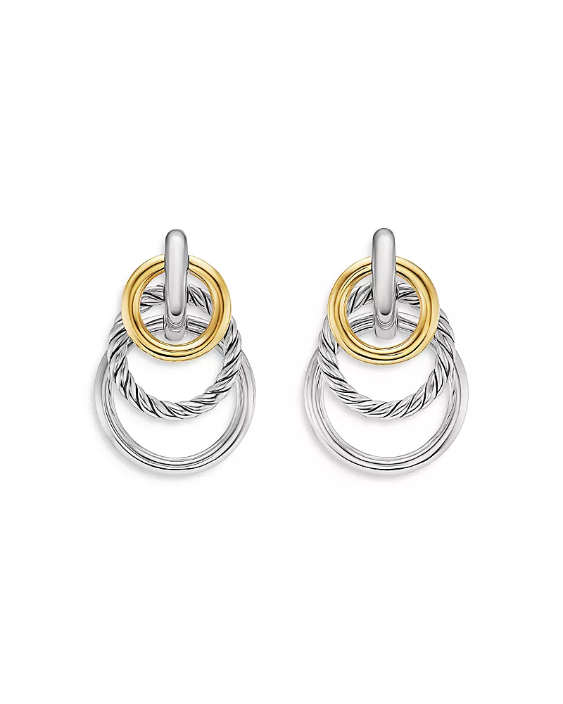 Dy Mercer Triple Ring Drop Earrings in Sterling Silver with 18K Yellow Gold, 35.6mm