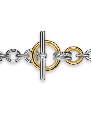 DY Mercer Toggle Chain Bracelet in Sterling Silver with 18K Yellow Gold and Diamonds, 12.7mm