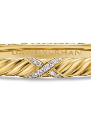 Sculpted Cable X Center Station Cuff Bracelet in 18K Yellow Gold with Diamonds, 6mm