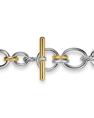 Chain Bracelet in Sterling Silver with 18K Yellow Gold and Diamonds, 8mm