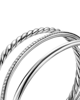 Three Row Cuff Bracelet in Sterling Silver with Diamonds, 10mm