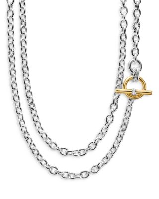 Mercer Double Row Toggle Chain Necklace in Sterling Silver with 18K Yellow Gold and Diamonds, 12.7mm