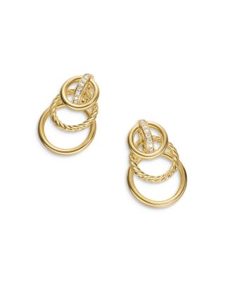 DY Mercer Triple Ring Drop Earrings in 18K Yellow Gold with Diamonds, 35.6mm