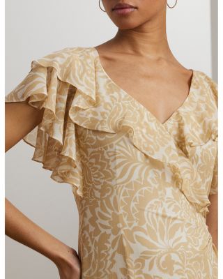 Floral Ruffle Trim Georgette Gown