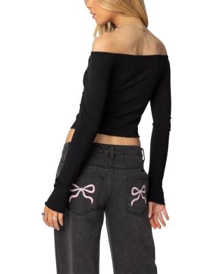 Contrast Bow Off Shoulder Top