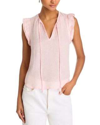 Bella Dahl Linen Tie Neck Ruffle Sleeve Top