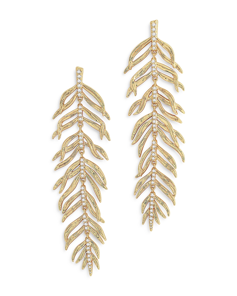 Anabel Aram Pave Palm Leaf Linear Drop Earrings In 18k Gold Plated In Gold