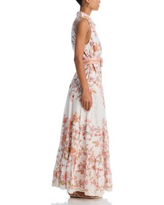 Floral Buckle Belt Button Front Maxi Dress