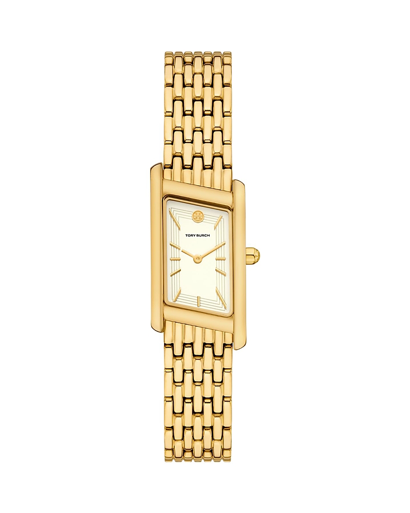 Tory Burch The Eleanor Angled Two-hand Gold-tone Stainless Steel Watch, 19mm X 37mm In White/gold