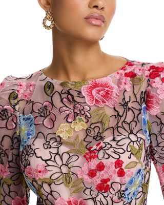 Embroidered Floral High Low Fit and Flare Dress