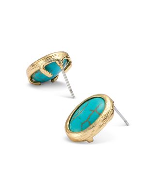 Oval Stone Stud Earrings in Gold Tone - Exclusive
