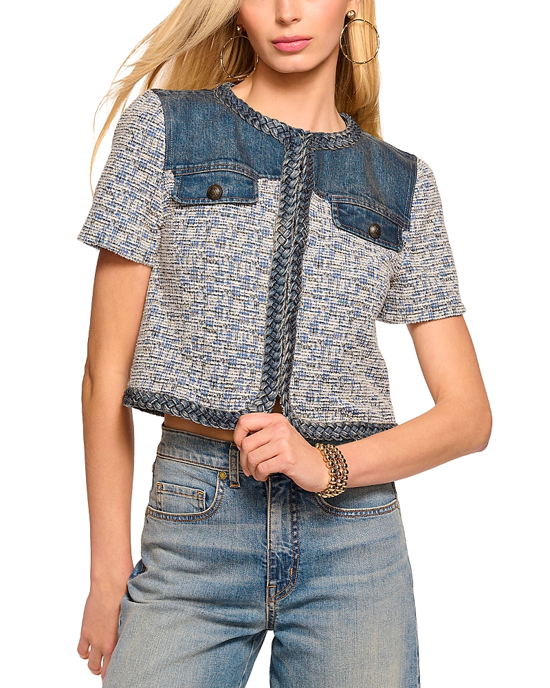 Ramy Brook Tweed Libby Short Sleeve Jacket In Indigo In Indigo Tweed