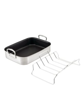 Provisions 14.5-Inch Clad Stainless Steel Nonstick Roaster with Rack, Small