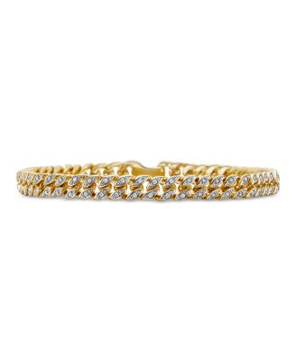 Men's Curb Chain Bracelet in 18K Yellow Gold with Diamonds, 6mm