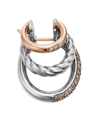18K Rose Gold & Sterling Silver DY Mercer Cognac & White Diamond Pav&eacute; Triple Hoop Earrings
