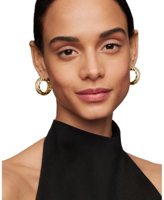 18K Yellow Gold Cable Edge Hoop Earrings with Diamonds