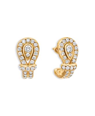 Thoroughbred Loop Huggie Hoop Earrings in 18K Yellow Gold with Pav&eacute; Diamonds