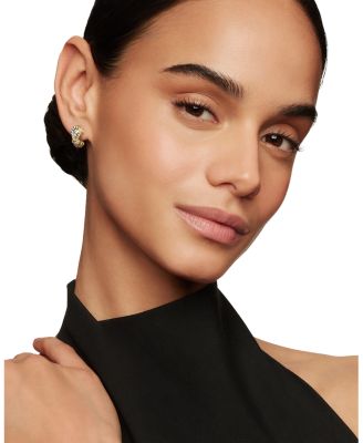 Thoroughbred Loop Huggie Hoop Earrings in 18K Yellow Gold with Pav&eacute; Diamonds