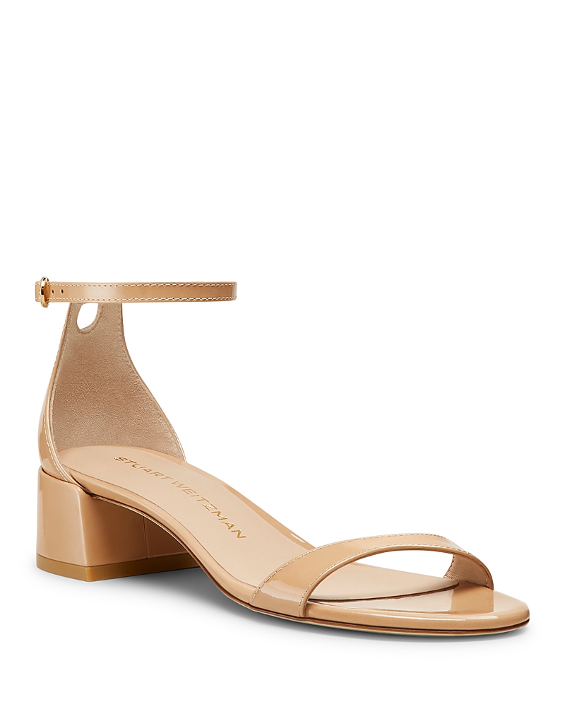 Stuart Weitzman Nudist Metallic Ankle-wrap Sandals In Adobe