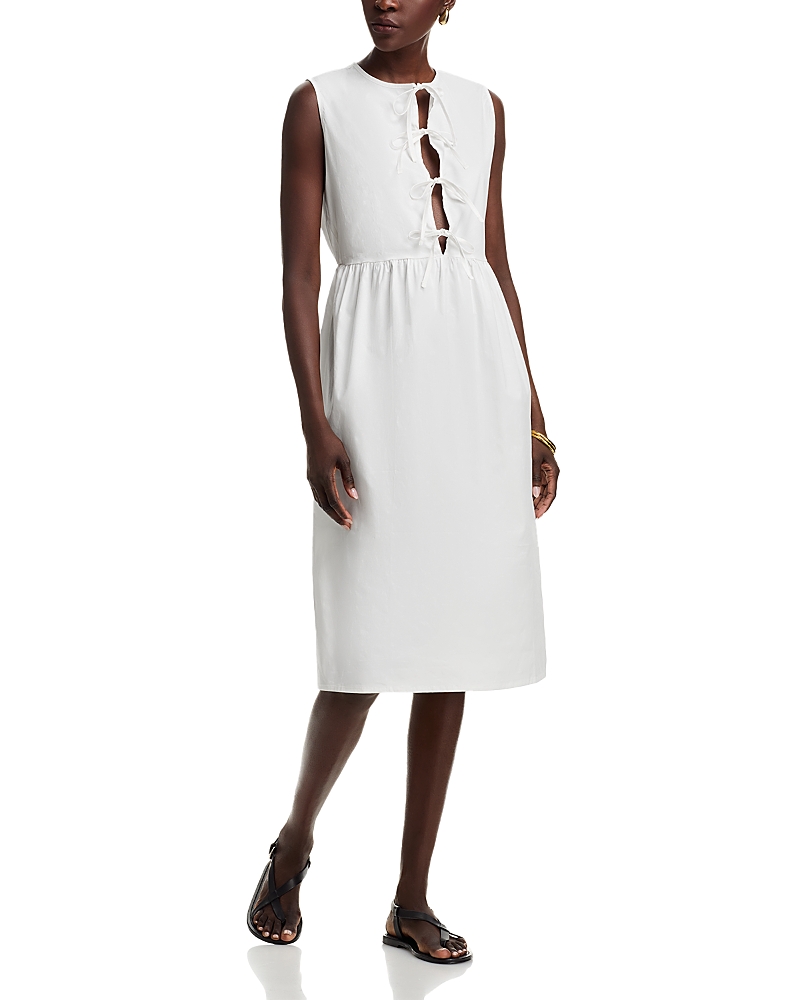The Lulo Project Hortensia Tie Front Stretch Cotton Midi Dress In Crudo