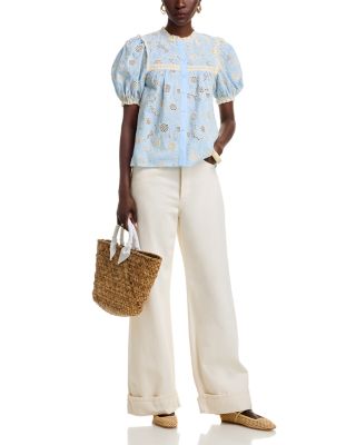 Lace Trim Eyelet Blouse
