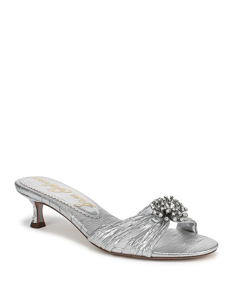 Sam Edelman Cindie Kitten Heel Mule Soft Silver Satin In Soft Silver