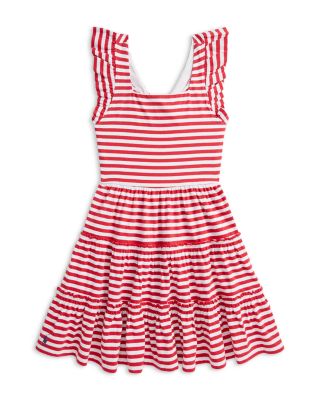 Ralph Lauren - Girls' Striped Ruffled Cotton Jersey Dress - Little Kid, Big Kid