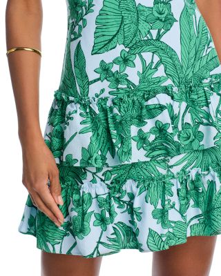 Palm Print V Neck Dress - Exclusive 