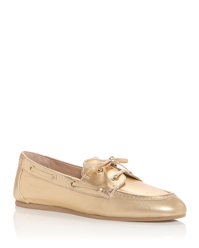 Stuart Weitzman Tinsley Metallic Boat Loafers In Golden