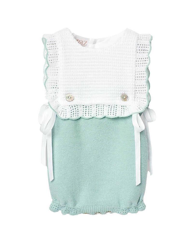Paz Rodriguez Girls' Eido Cotton Romper - Baby In Water Green/white