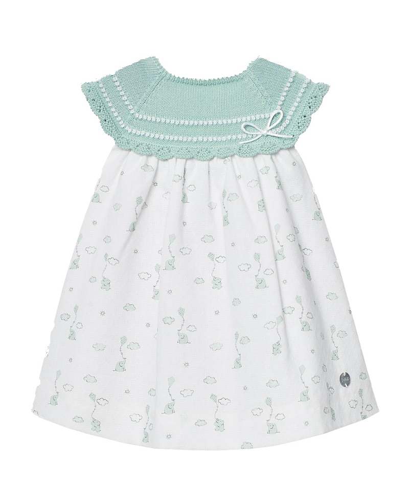 Paz Rodriguez Girls' Eido Combined Dress - Baby In Water Green/white