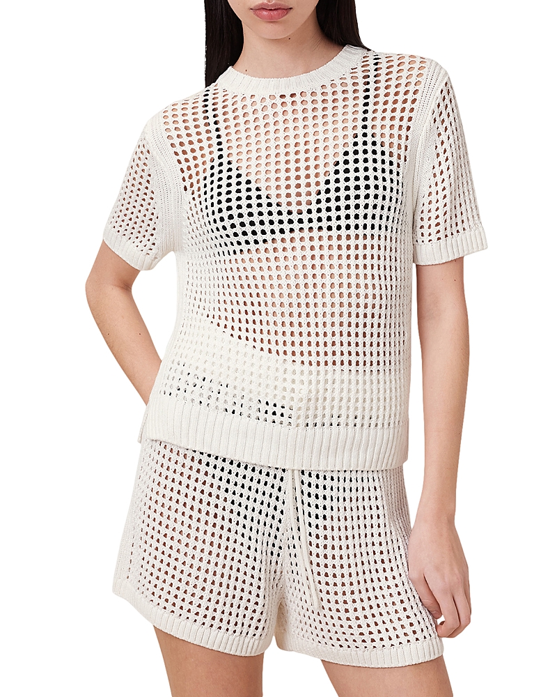 Allsaints Paloma Open Stitch Short Sleeve Sweater In Chalk White