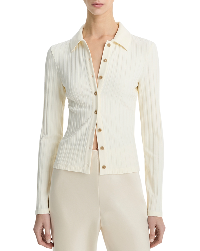Vince Long-sleeve Ribbed Button-front Top In Vanille