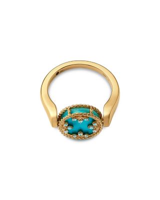18K Gold Venetian Princess Medallion Diamond & Reversible Turquoise & Mother Of Pearl Ring