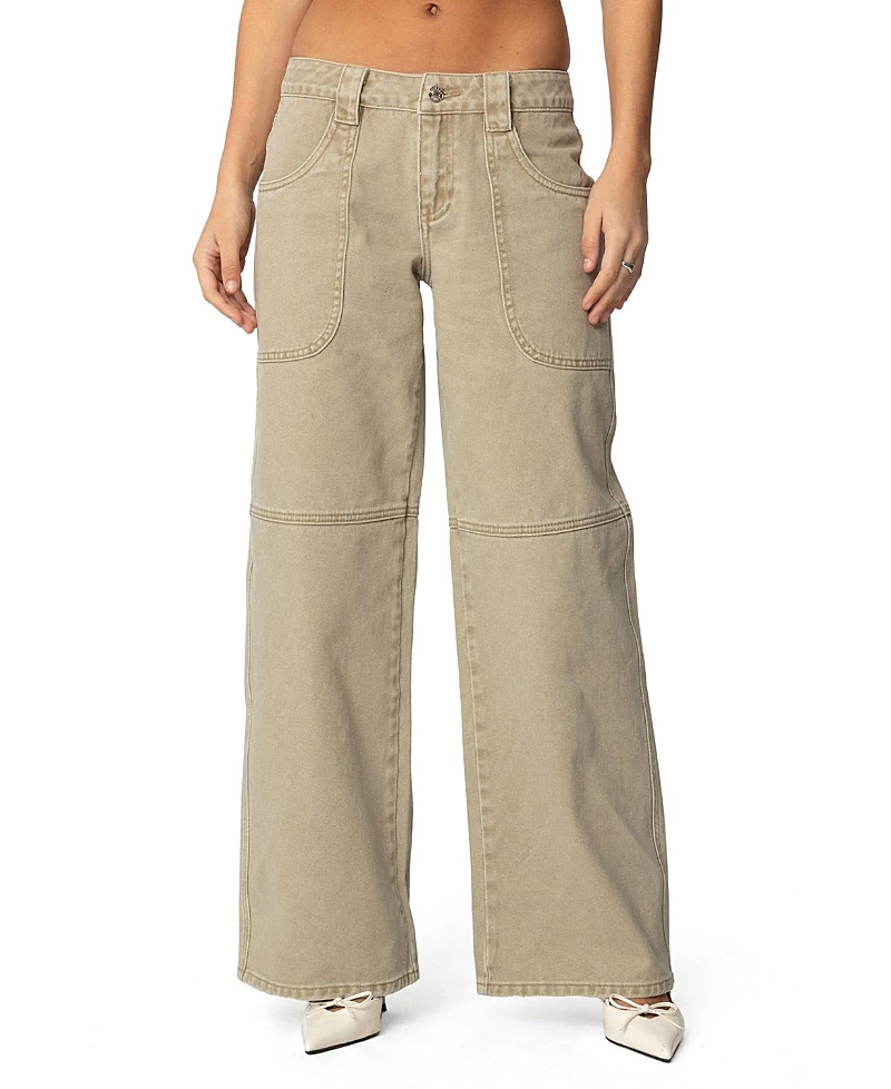 Shop Edikted Morgan Low Rise Carpenter Jeans In Light-brown
