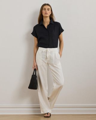 Linen Dolman Sleeve Button Down Shirt, Regular & Petite