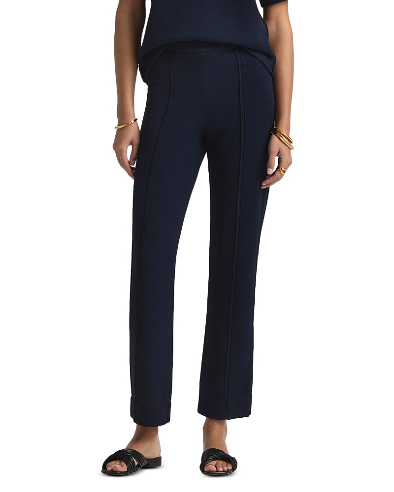 St John Mixed Gauge Rib Knit Straight-leg Ankle Pants In Midnight