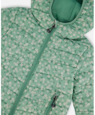 Girls' Printed Quilted Mid-Season Jacket Small Flowers on Background - Little Kid
